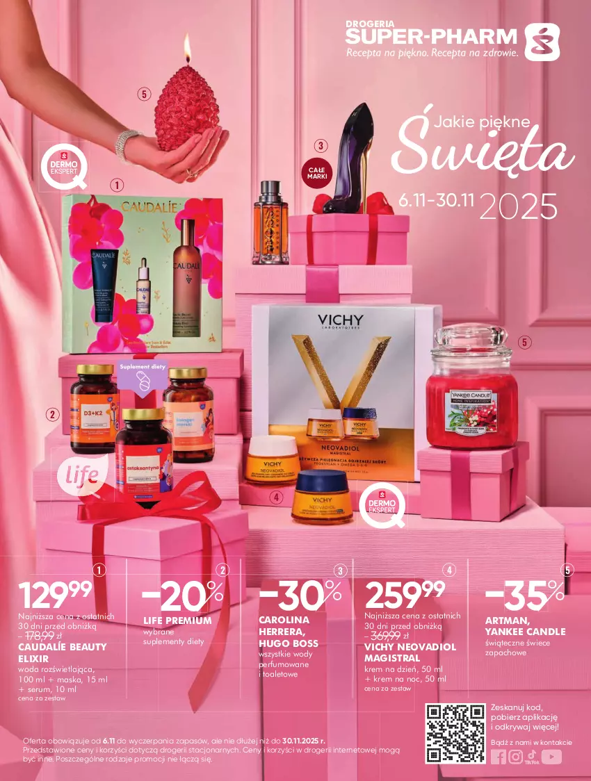 Gazetka promocyjna Super Pharm - Gazetka - ważna 04.11 do 30.11.2025 - strona 1 - produkty: Carolina Herrera, Hugo Boss, Krem na dzień, Krem na noc, Maska, Perfum, Rum, Ser, Serum, Vichy, Woda