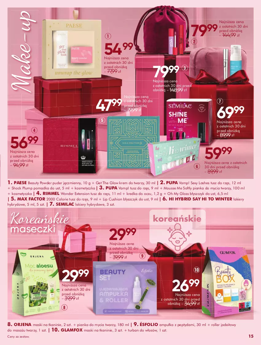Gazetka promocyjna Super Pharm - Gazetka - ważna 04.11 do 30.11.2025 - strona 15 - produkty: Błyszczyk do ust, Fa, Kosmetyczka, Kredka, Krem do twarzy, Lakier, Max Factor, PAESE, Pianka do mycia twarzy, Puder, Pupa, Roller, Tusz