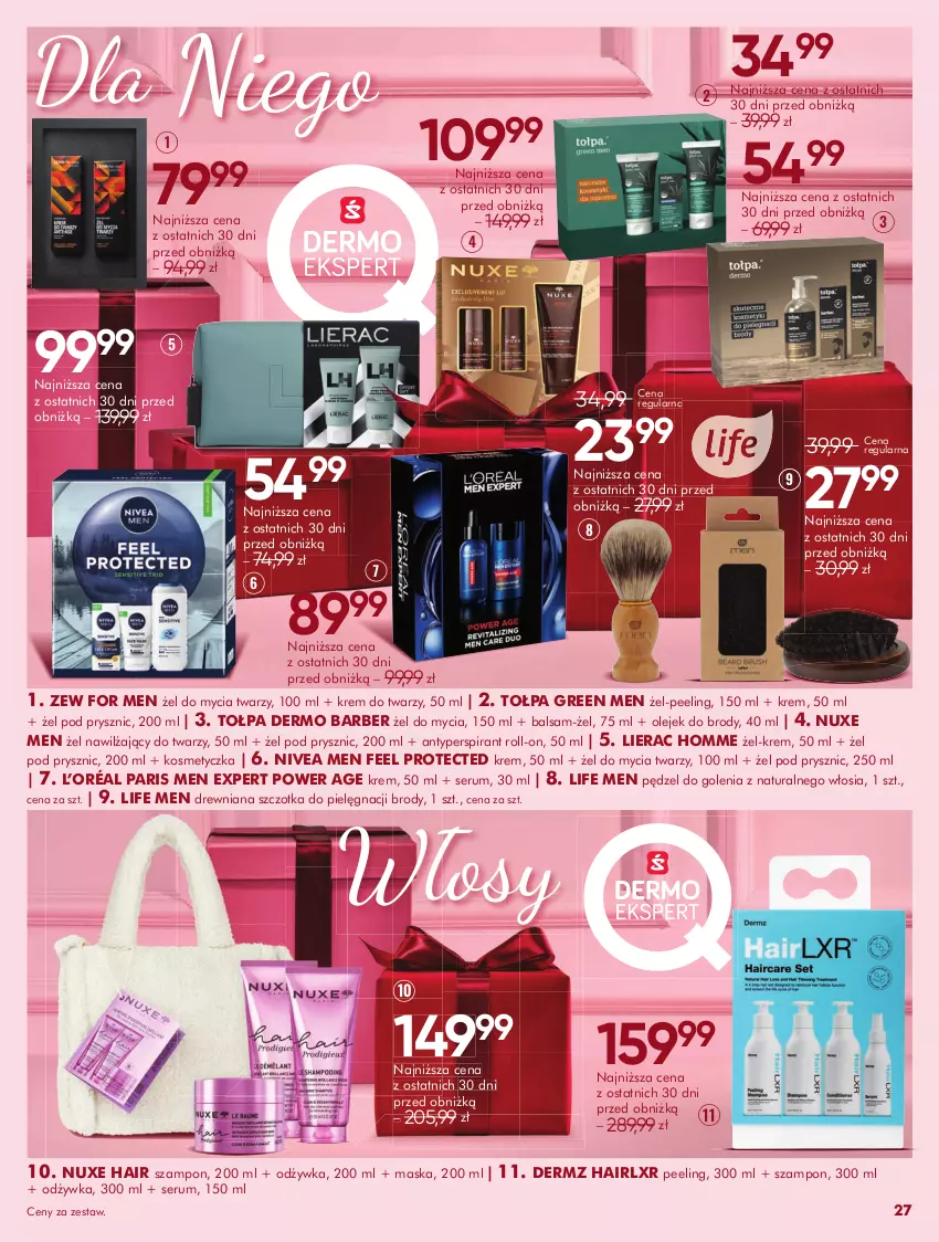 Gazetka promocyjna Super Pharm - Gazetka - ważna 04.11 do 30.11.2025 - strona 27 - produkty: Antyperspirant, Kosmetyczka, Krem do twarzy, L’Oréal, Lierac, Maska, Nivea, Nivea Men, Nuxe, Odżywka, Olej, Pędzel do golenia, Peeling, Rum, Ser, Serum, Szampon, Szczotka, Tołpa
