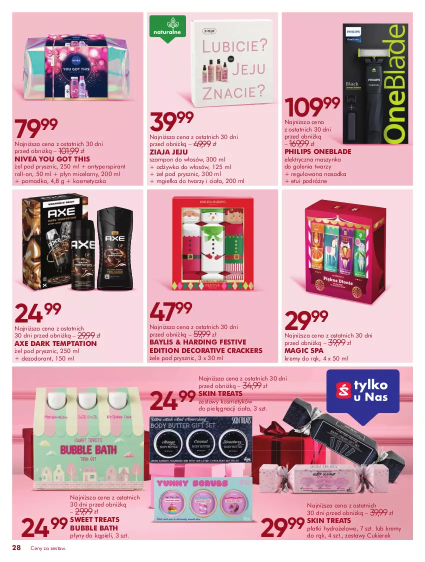 Gazetka promocyjna Super Pharm - Gazetka - ważna 04.11 do 30.11.2025 - strona 28 - produkty: Antyperspirant, Cukier, Dezodorant, Kosmetyczka, Maszynka, Maszynka do golenia, Mgiełka do twarzy, Nivea, Odżywka, Philips, Philips OneBlade, Płyn micelarny, Szampon, Szynka, Ziaja