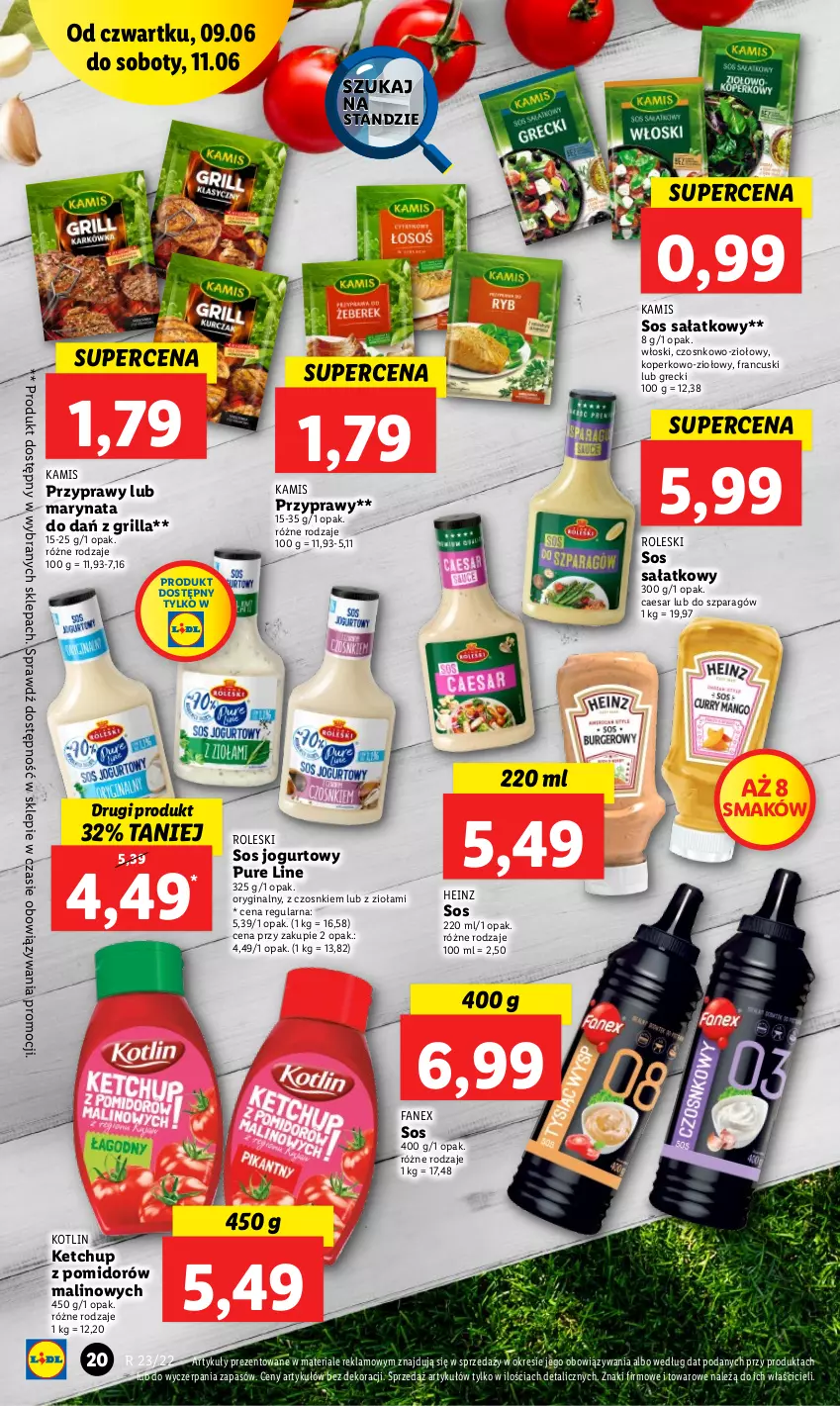 Gazetka promocyjna Lidl - GAZETKA - ważna 09.06 do 11.06.2022 - strona 20 - produkty: Fa, Gin, Grill, Heinz, Jogurt, Kamis, Ketchup, Kotlin, Przyprawy, Pur, Sałat, Sos