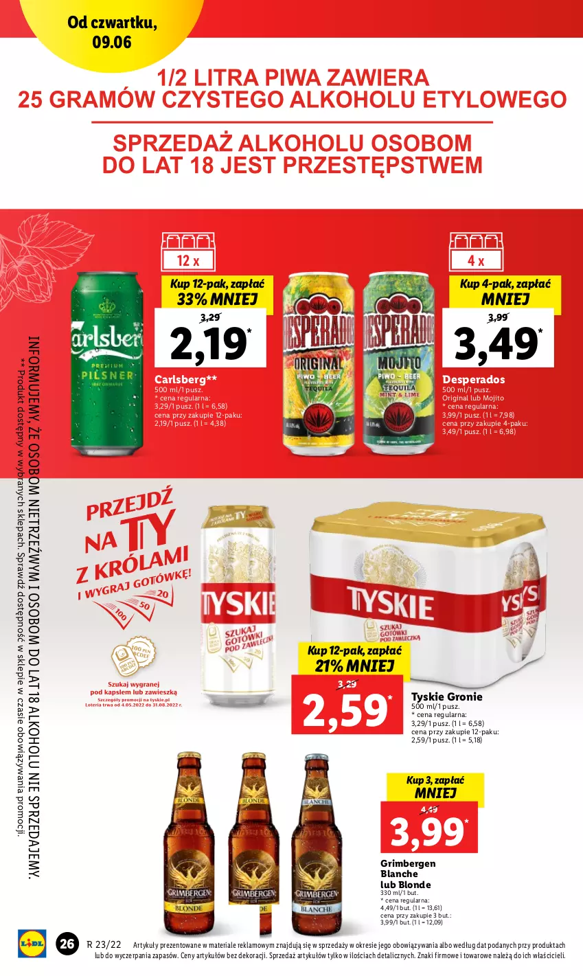 Gazetka promocyjna Lidl - GAZETKA - ważna 09.06 do 11.06.2022 - strona 26 - produkty: Carlsberg, Desperados, Gin, Tyskie