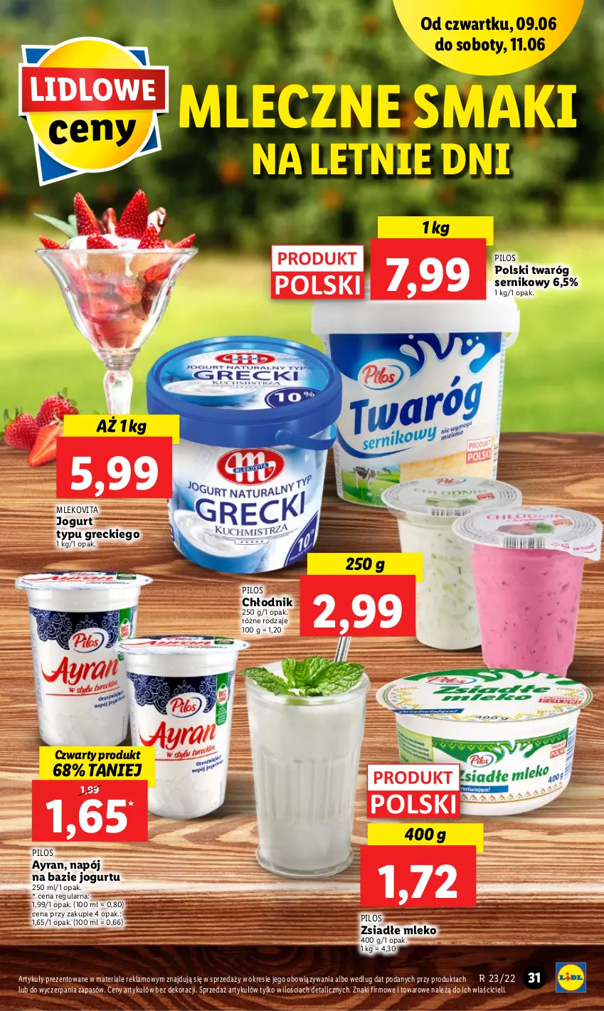 Gazetka promocyjna Lidl - GAZETKA - ważna 09.06 do 11.06.2022 - strona 31 - produkty: Jogurt, Mleko, Mlekovita, Napój, Pilos, Ser, Twaróg