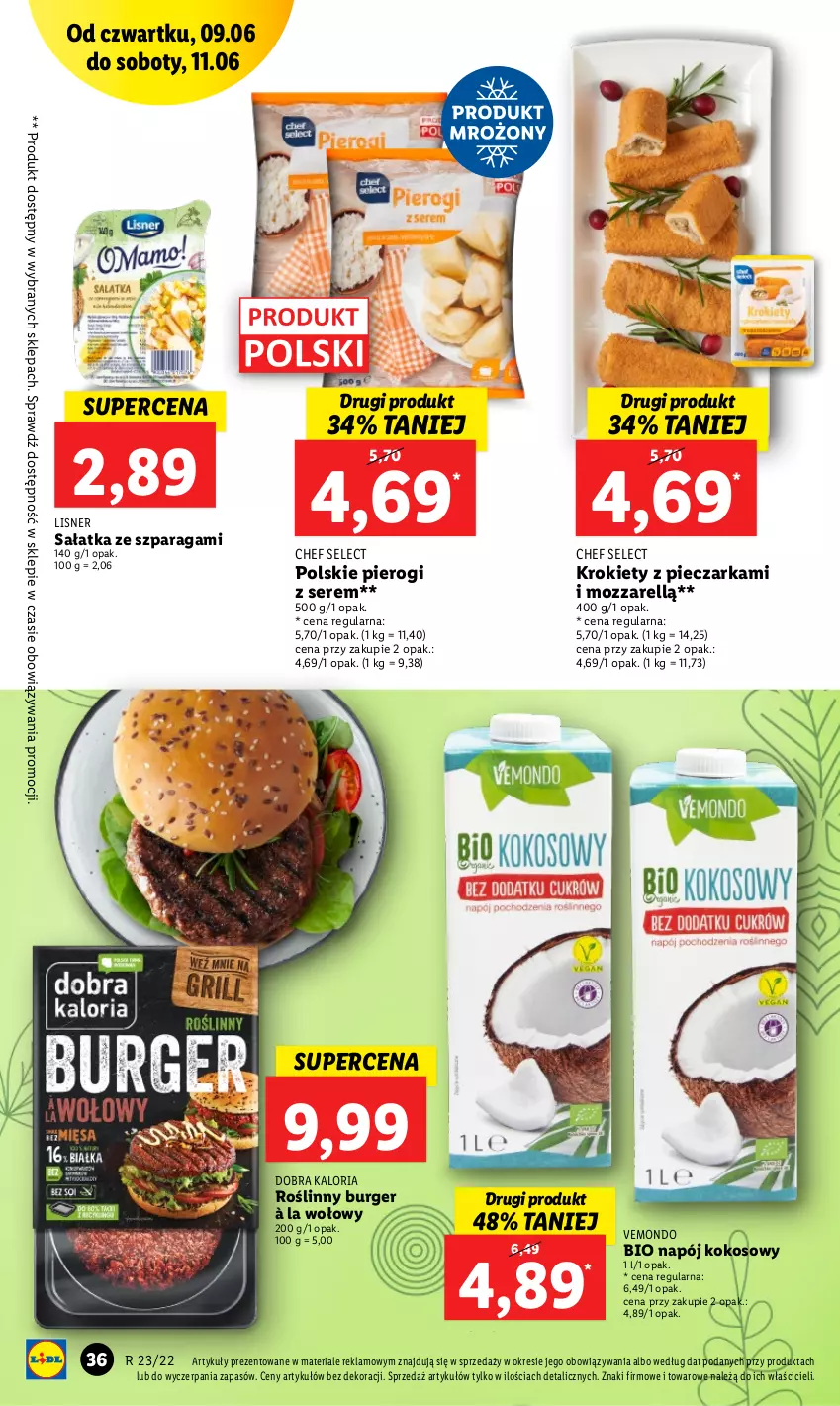 Gazetka promocyjna Lidl - GAZETKA - ważna 09.06 do 11.06.2022 - strona 36 - produkty: Burger, Kokos, Krokiety, Lisner, Napój, Piec, Pieczarka, Pierogi, Sałat, Sałatka, Ser