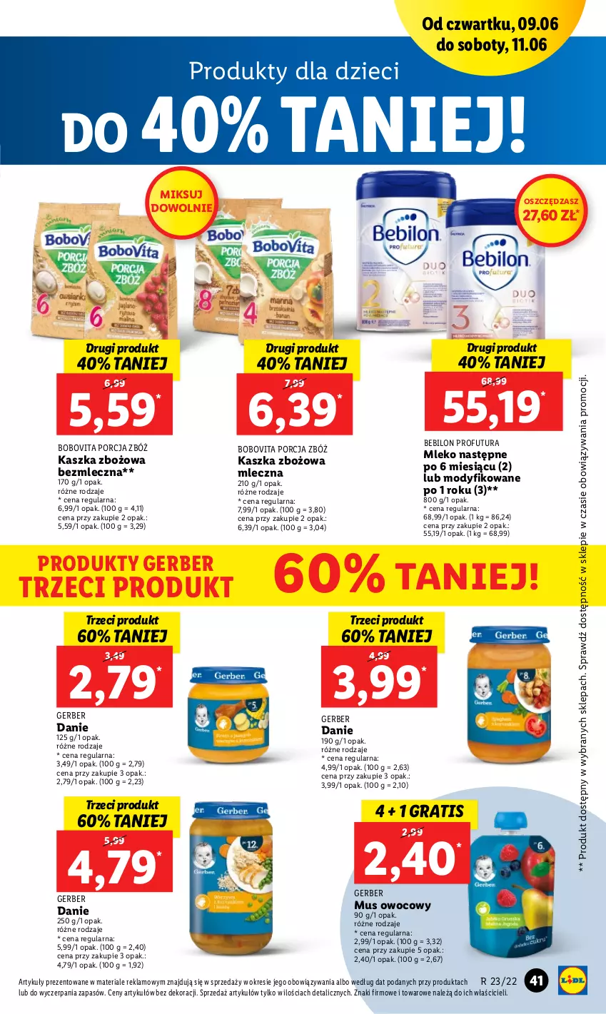 Gazetka promocyjna Lidl - GAZETKA - ważna 09.06 do 11.06.2022 - strona 41 - produkty: BEBILON, BoboVita, Dzieci, Gerber, Gra, Mleko, Mus, O nas, Por