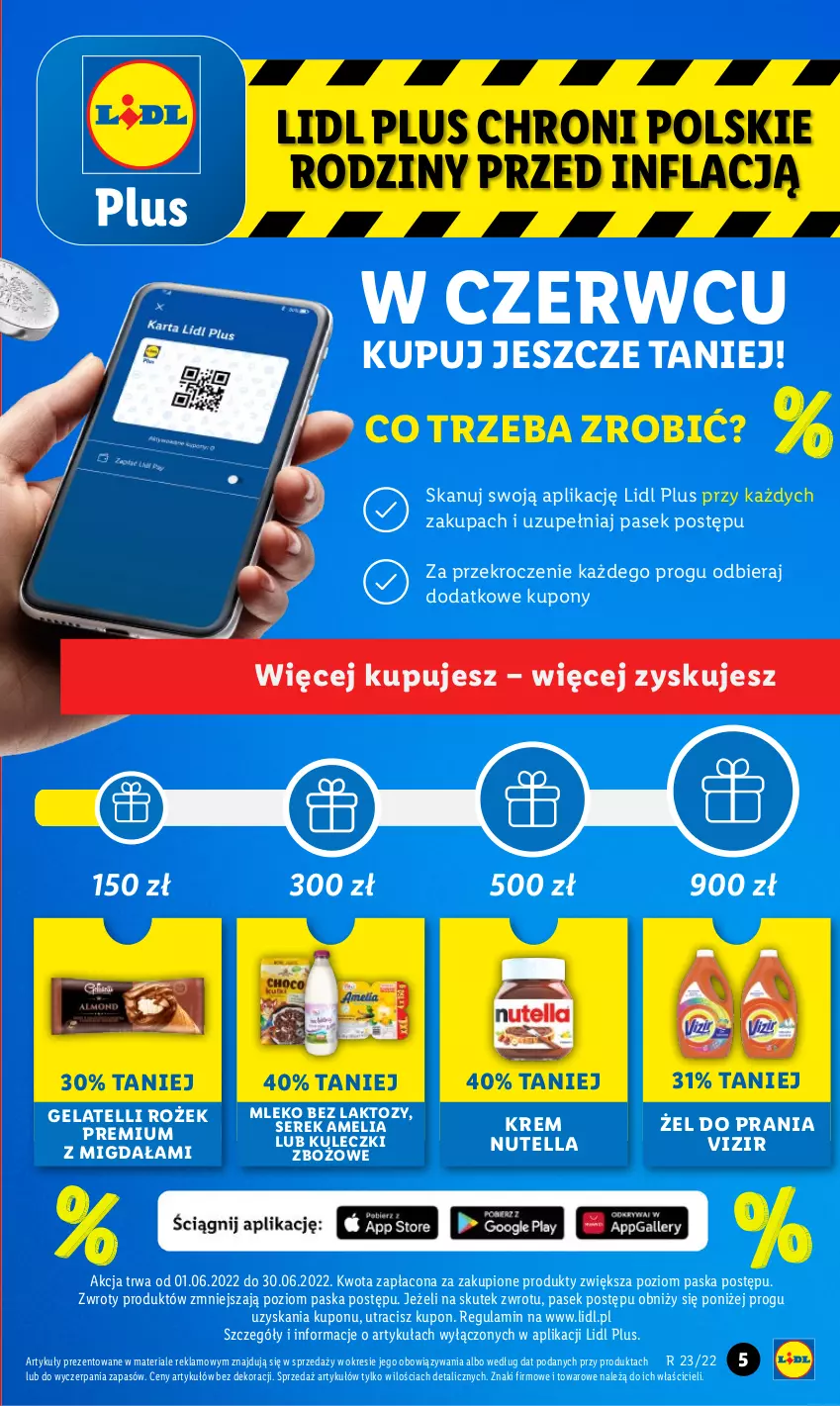 Gazetka promocyjna Lidl - GAZETKA - ważna 09.06 do 11.06.2022 - strona 5 - produkty: Mleko, Mleko bez laktozy, Nutella, Pasek, Ser, Serek, Vizir