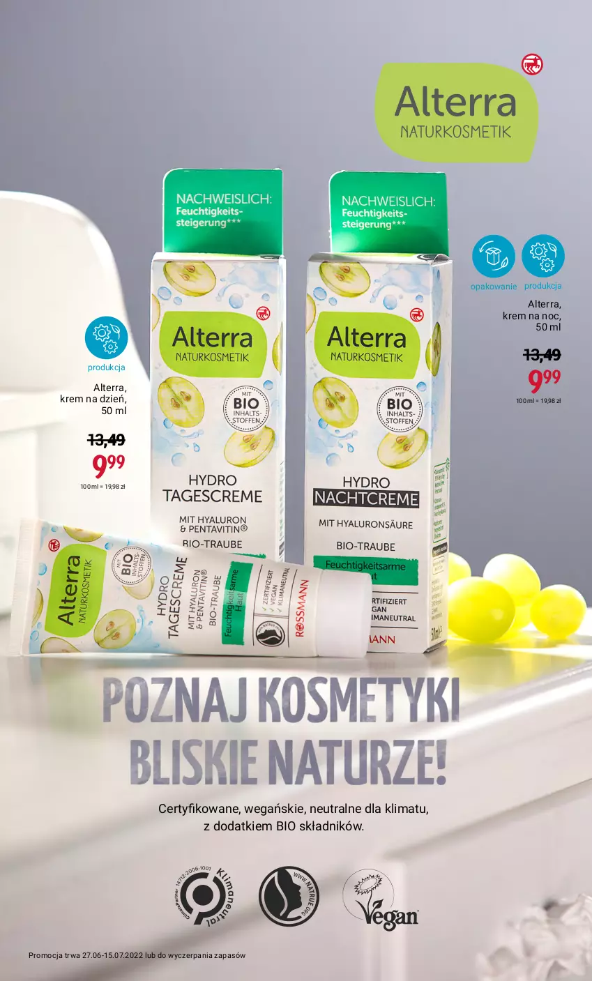 Gazetka promocyjna Rossmann - ważna 27.06 do 15.07.2022 - strona 31 - produkty: Alterra, Krem na dzień, Krem na noc