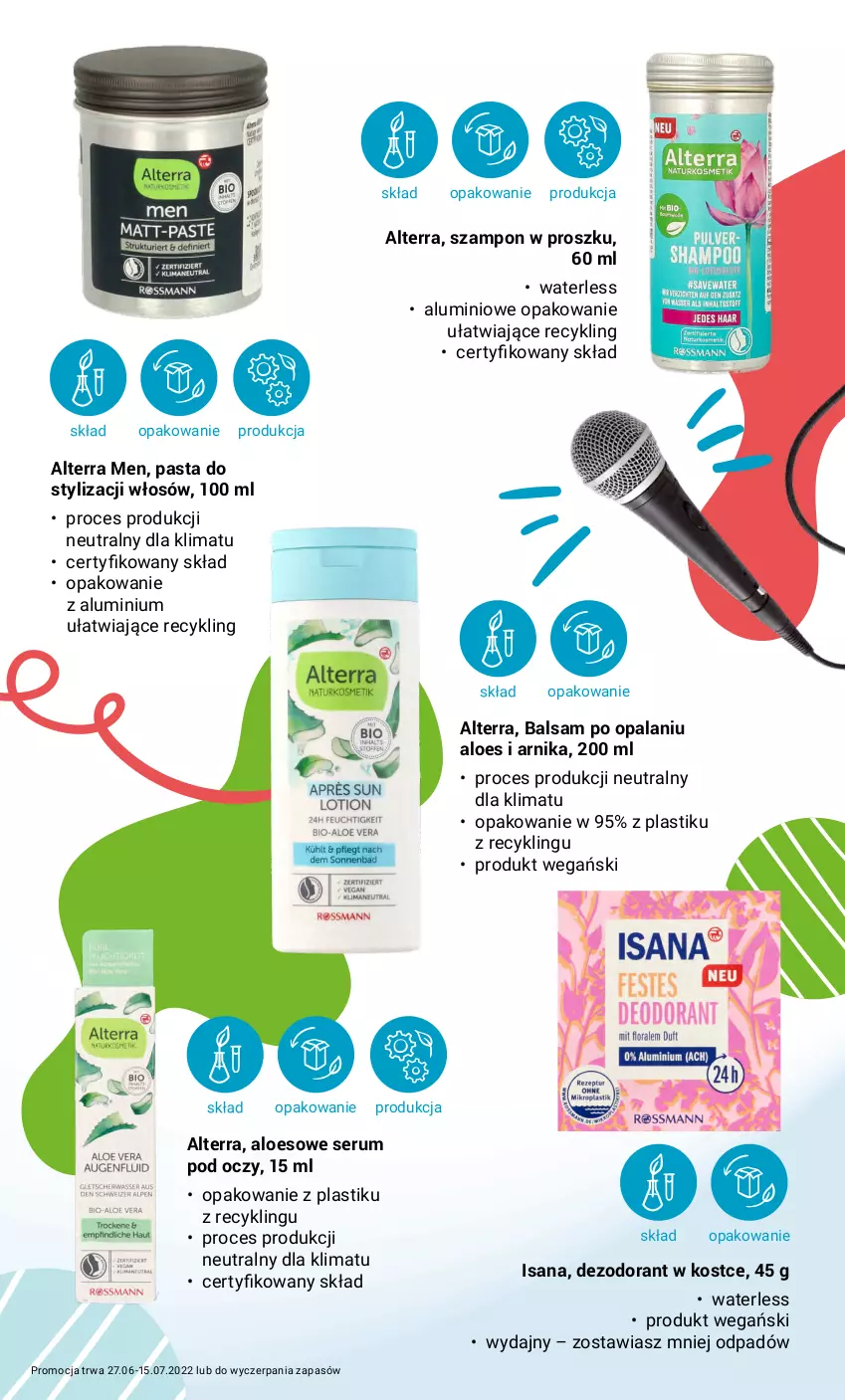 Gazetka promocyjna Rossmann - ważna 27.06 do 15.07.2022 - strona 5 - produkty: Alterra, Dezodorant, Isana, Rum, Ser, Serum, Serum pod oczy, Szampon