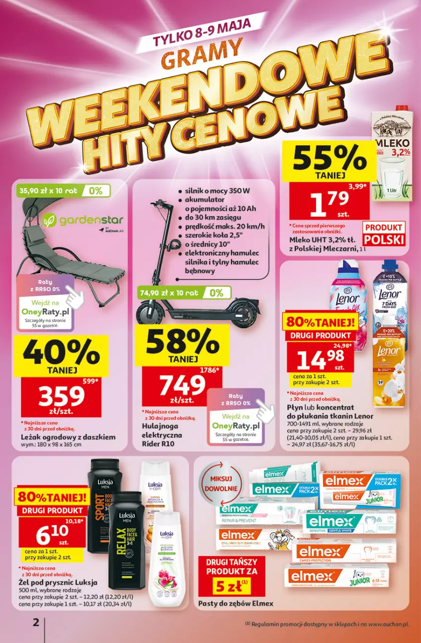 Gazetka promocyjna Auchan - Gazetka 30 Lat Hipermarket Auchan - ważna 07.05 do 13.05.2026 - strona 2 - produkty: Akumulator, Elmex, Hulajnoga, Lenor, Luksja, Mleko, Mule, Por, Ser