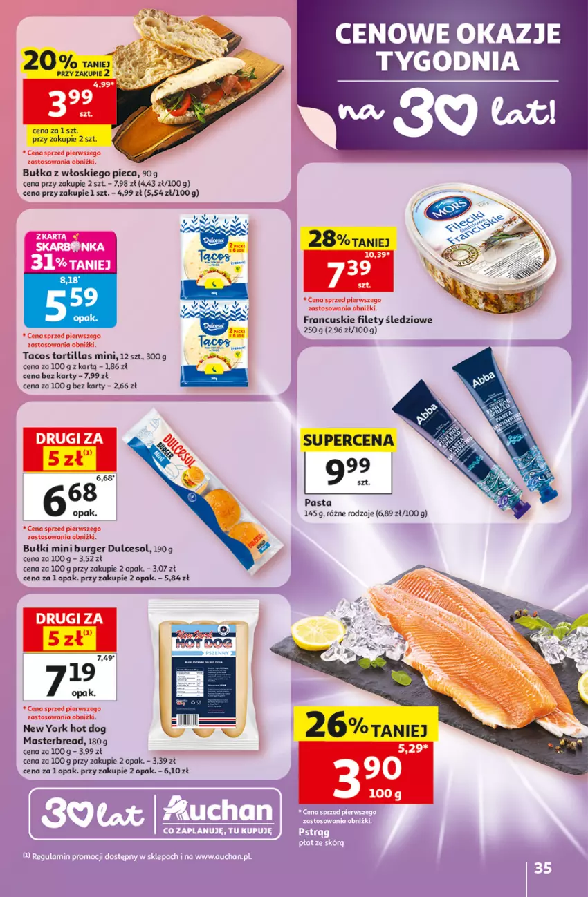 Gazetka promocyjna Auchan - Gazetka 30 Lat Hipermarket Auchan - ważna 07.05 do 13.05.2026 - strona 35 - produkty: Bułka, Burger, Hot dog, Piec, Tortilla