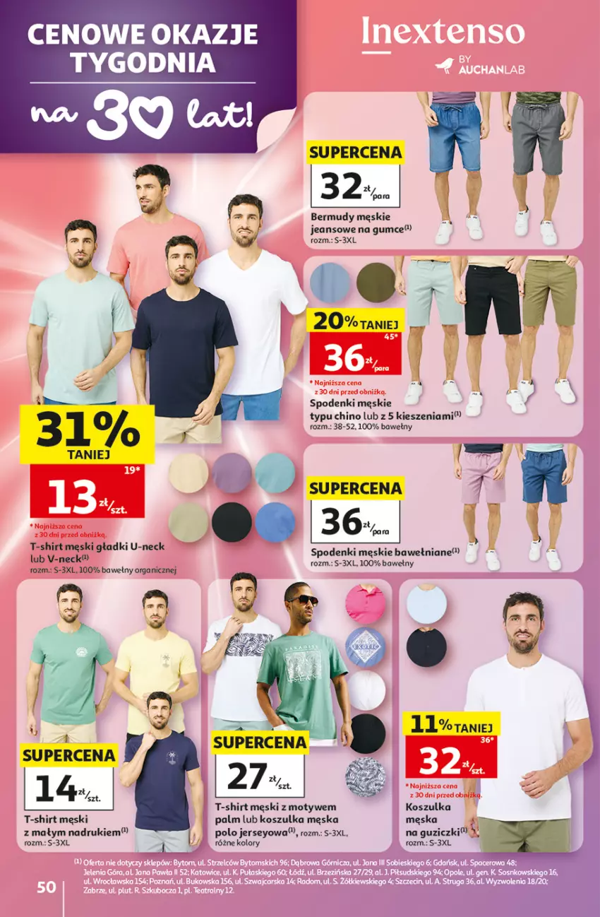 Gazetka promocyjna Auchan - Gazetka 30 Lat Hipermarket Auchan - ważna 07.05 do 13.05.2026 - strona 50 - produkty: Bermudy, Kosz, Koszulka, T-shirt