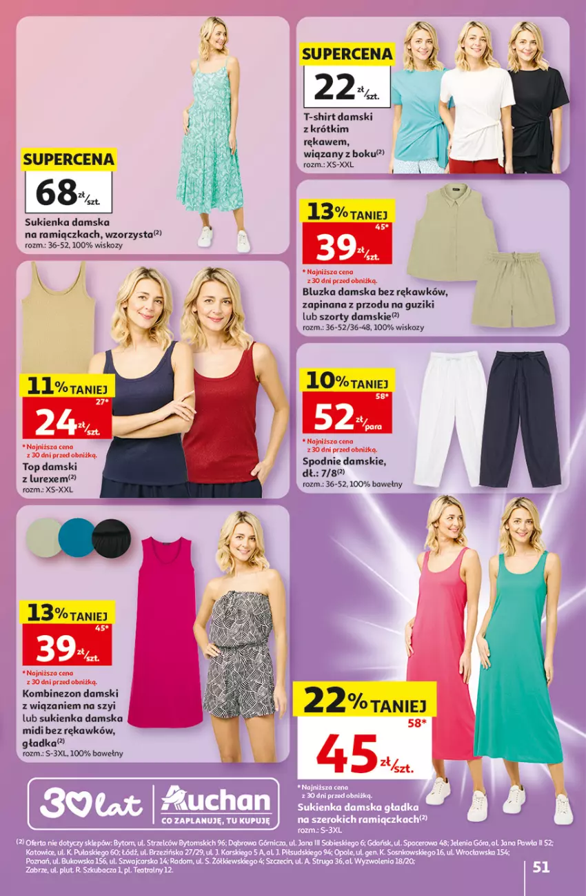 Gazetka promocyjna Auchan - Gazetka 30 Lat Hipermarket Auchan - ważna 07.05 do 13.05.2026 - strona 51 - produkty: Kombinezon, Sukienka, Szorty, T-shirt, Top