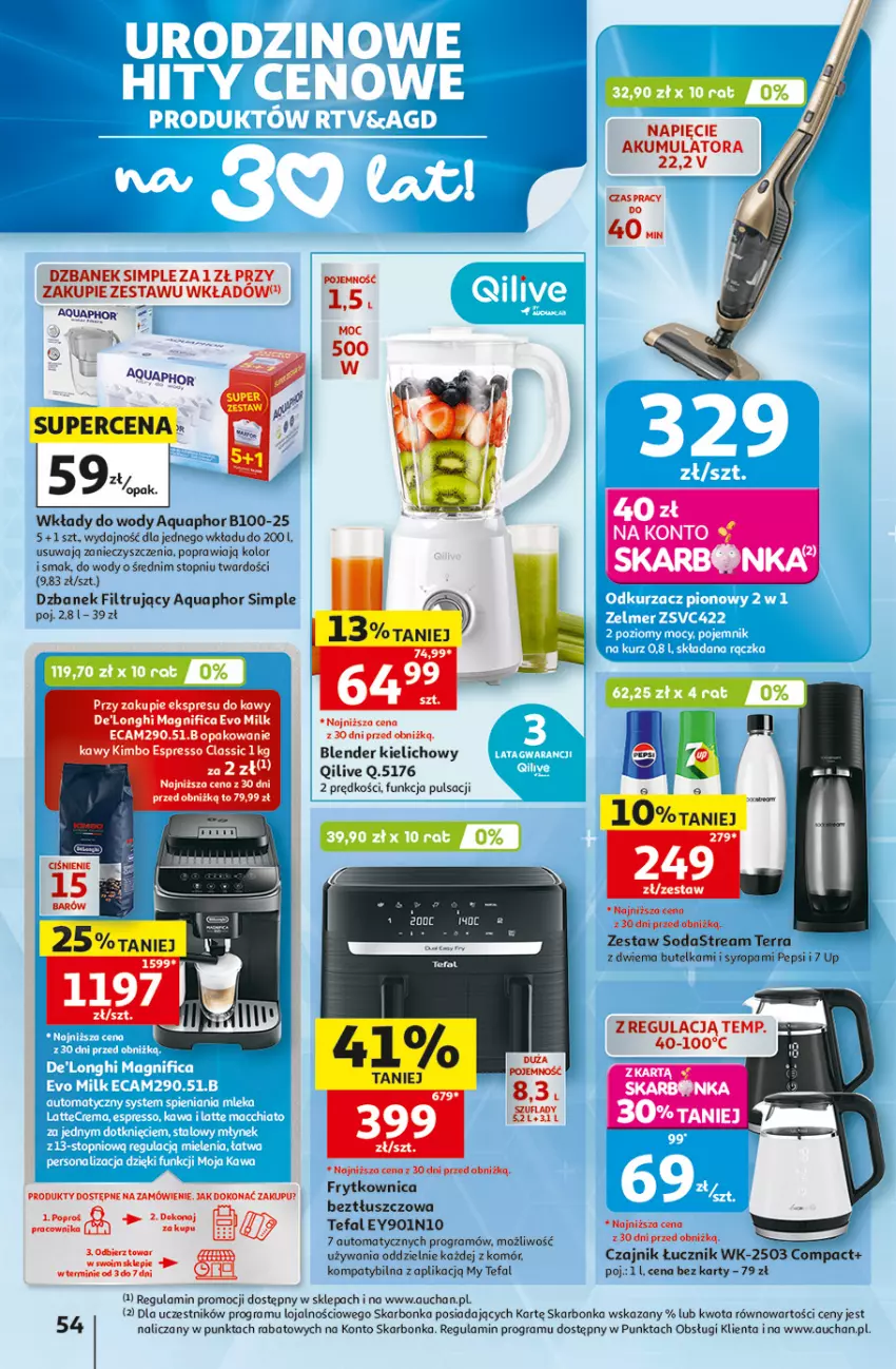Gazetka promocyjna Auchan - Gazetka 30 Lat Hipermarket Auchan - ważna 07.05 do 13.05.2026 - strona 54 - produkty: Akumulator, Aquaphor, Blender, Czajnik, Dzbanek, Dzbanek filtrujący, Fa, Gra, Pepsi, Tefal, Top