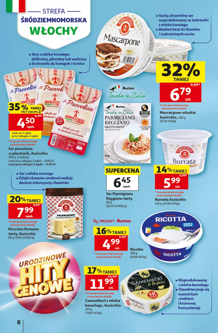 Gazetka promocyjna Auchan - Gazetka 30 Lat Hipermarket Auchan - ważna 07.05 do 13.05.2026 - strona 8 - produkty: Aksam, Burrata, Camembert, Danio, Fa, Gra, LEGO, Mascarpone, Pecorino, Ricotta, Ser, Sos