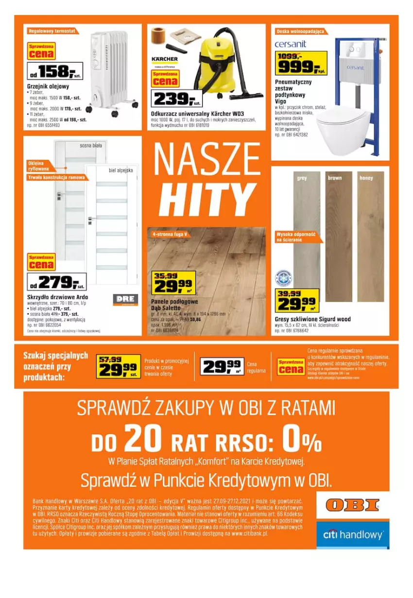 Gazetka promocyjna Obi - Gazetka OBI - ważna 24.11 do 07.12.2021 - strona 22 - produkty: Cersanit, Drzwi, Gres, Grzejnik, Odkurzacz, Olej, Skrzydło drzwiowe, Sos