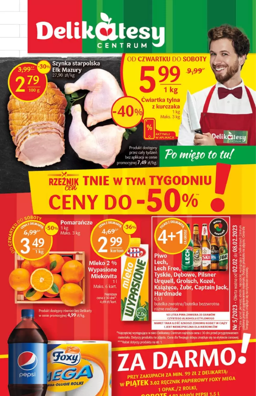 Gazetka promocyjna Delikatesy Centrum - Gazetka DC05 - ważna 02.02 do 08.02.2023 - strona 1 - produkty: Captain Jack, Gra, Kozel, Książęce, Piec, Piwa, Pomarańcze, Rum, Tyskie