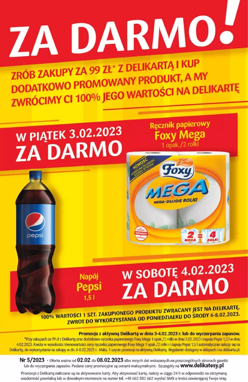 Gazetka promocyjna Delikatesy Centrum - Gazetka DC05 - ważna 02.02 do 08.02.2023 - strona 32 - produkty: Foxy, Papier, Pepsi, Ręcznik, Rolki, Sok