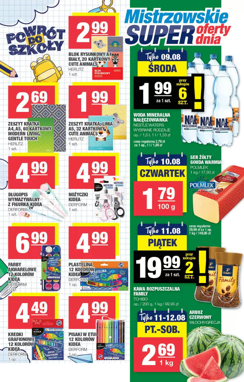 Gazetka promocyjna Spar - Spar - ważna 30.07 do 09.08.2023 - strona 7 - produkty: Arbuz, Długopis, Gra, Kawa, Kawa rozpuszczalna, Nałęczowianka, Noż, Nożyczki, Plastelina, POLMLEK, Tchibo, Woda, Woda mineralna