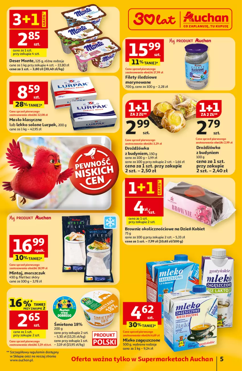 Gazetka promocyjna Auchan - Gazetka 30 Lat Supermarket Auchan - ważna 05.03 do 11.03.2026 - strona 5 - produkty: Brownie, Deser, Gra, Lurpak, Masło, Mintaj, Mleko, Mleko zagęszczone, Monte, Ser