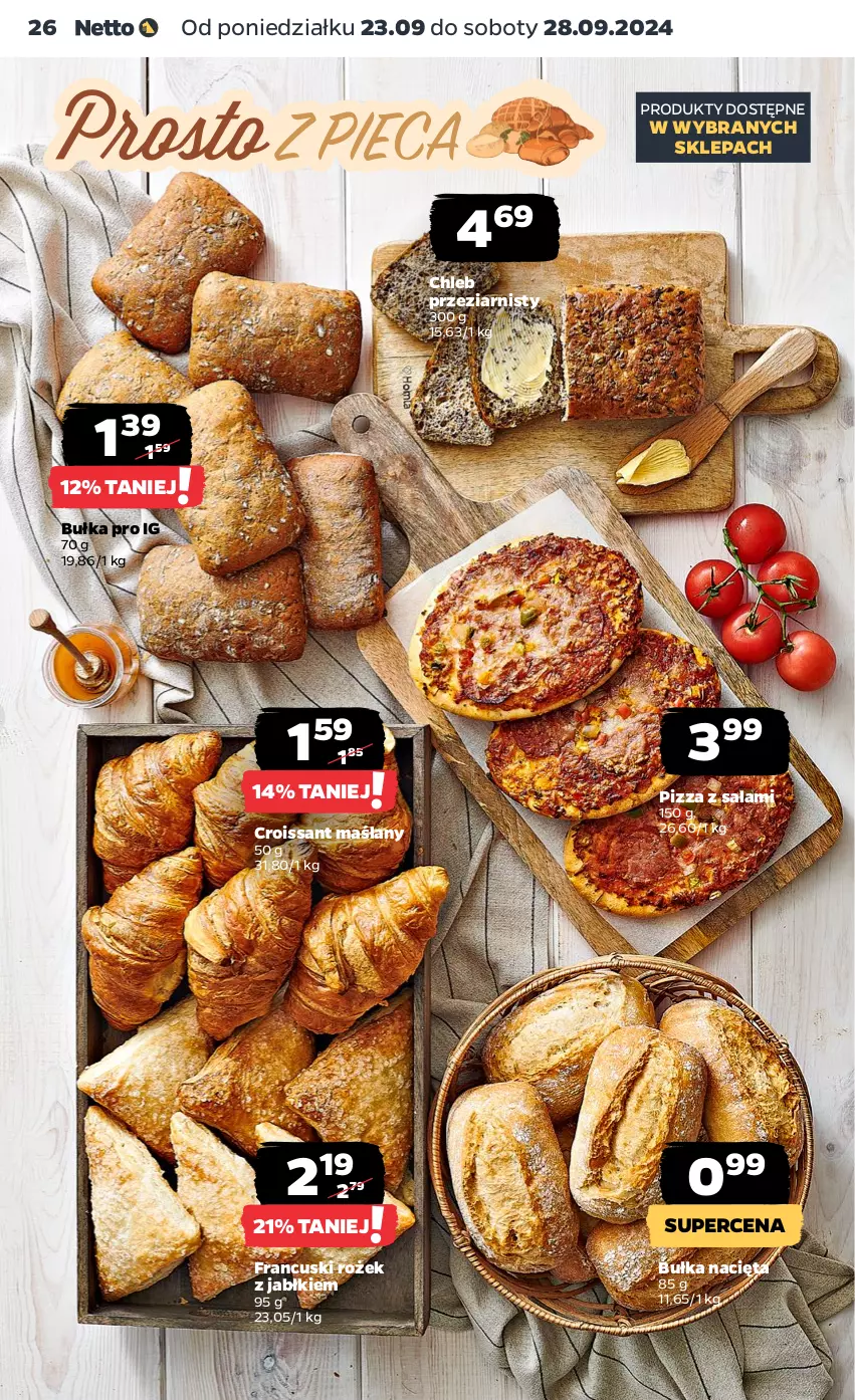 Gazetka promocyjna Netto - Artykuły spożywcze - ważna 23.09 do 28.09.2024 - strona 26 - produkty: Bułka, Chleb, Croissant, Pizza, Salami