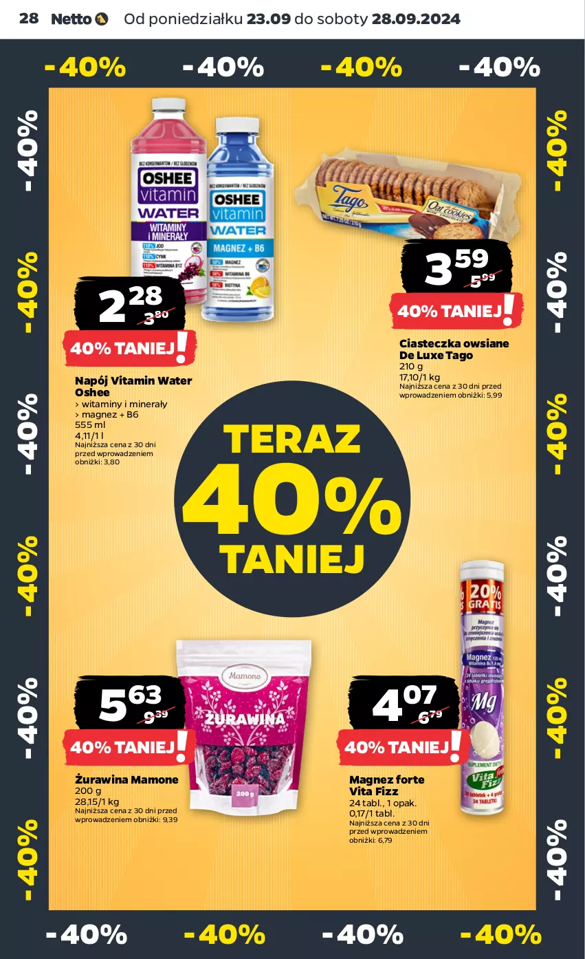 Gazetka promocyjna Netto - Artykuły spożywcze - ważna 23.09 do 28.09.2024 - strona 28 - produkty: Magnez, Napój, Oshee, Tago, Tera