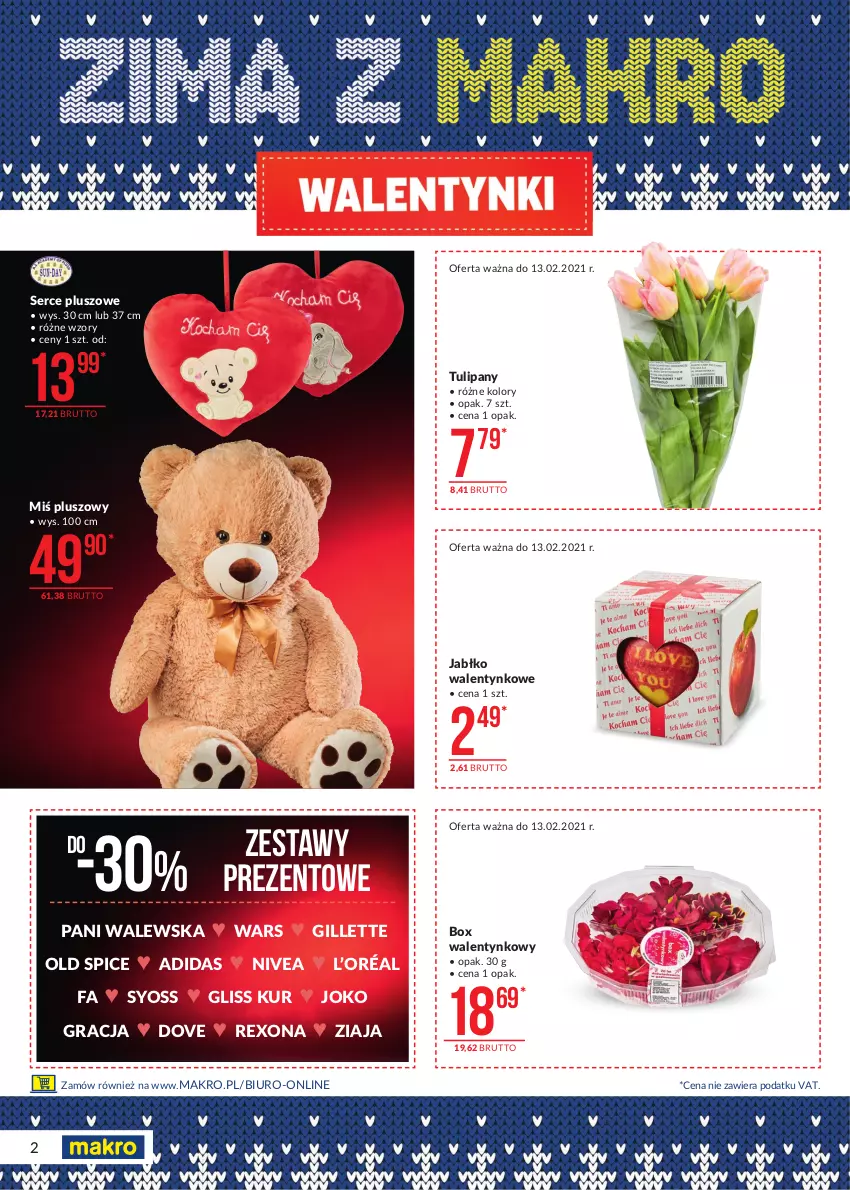 Gazetka promocyjna Makro - [Oferta specjalna] Walentynki - ważna 09.02 do 14.02.2021 - strona 2 - produkty: Adidas, Biuro, Dove, Fa, Gillette, Gliss Kur, Gra, Nivea, Old Spice, Rexona, Ser, Syoss, Tulipan, Ziaja