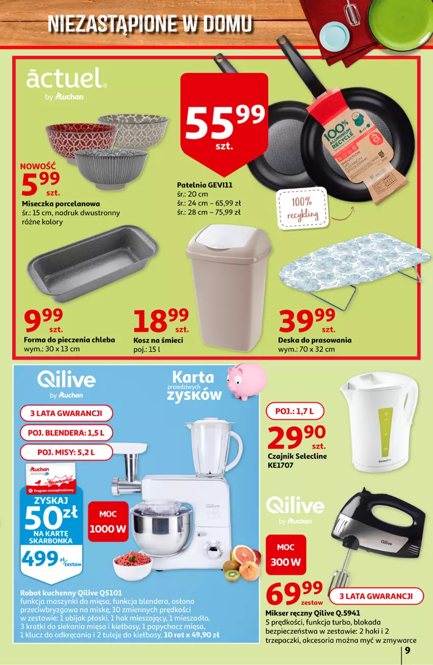 Gazetka promocyjna Auchan - Nasze Marki to dobry wybór Hipermarkety - ważna 25.01 do 03.02.2022 - strona 9 - produkty: Blender, Chleb, Clin, Czajnik, Deska do prasowania, Forma do pieczenia, Kosz, Mikser, Mikser ręczny, Miseczka, Patelnia, Piec, Por, Ser