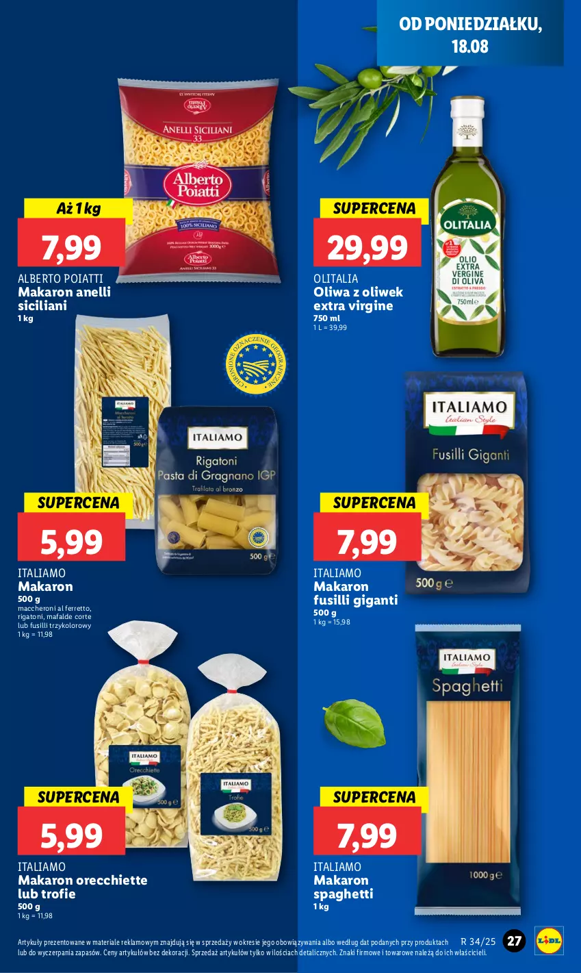 Gazetka promocyjna Lidl - GAZETKA - ważna 18.08 do 20.08.2025 - strona 31 - produkty: Fa, Gin, Makaron, Oliwa z oliwek, Spaghetti