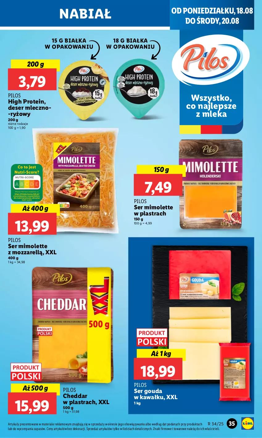 Gazetka promocyjna Lidl - GAZETKA - ważna 18.08 do 20.08.2025 - strona 39 - produkty: Cheddar, Deser, Gouda, Kawa, Mimolette, Pilos, Ryż, Ser