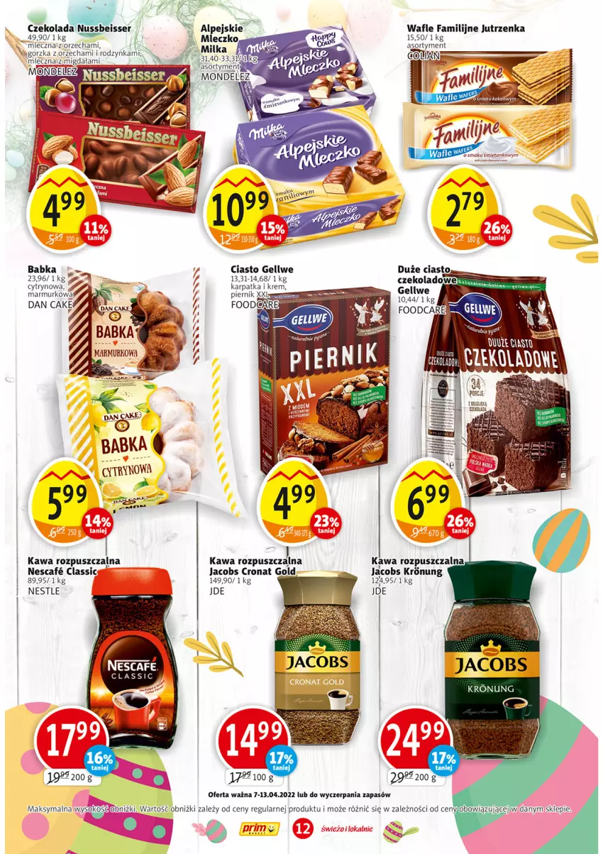 Gazetka promocyjna Prim Market - ważna 07.04 do 13.04.2022 - strona 12 - produkty: Babka, Fa, Jacobs, Jutrzenka, Karp, Kawa, Kawa rozpuszczalna, Miecz, Milka, Mleczko, Piernik, Wafle