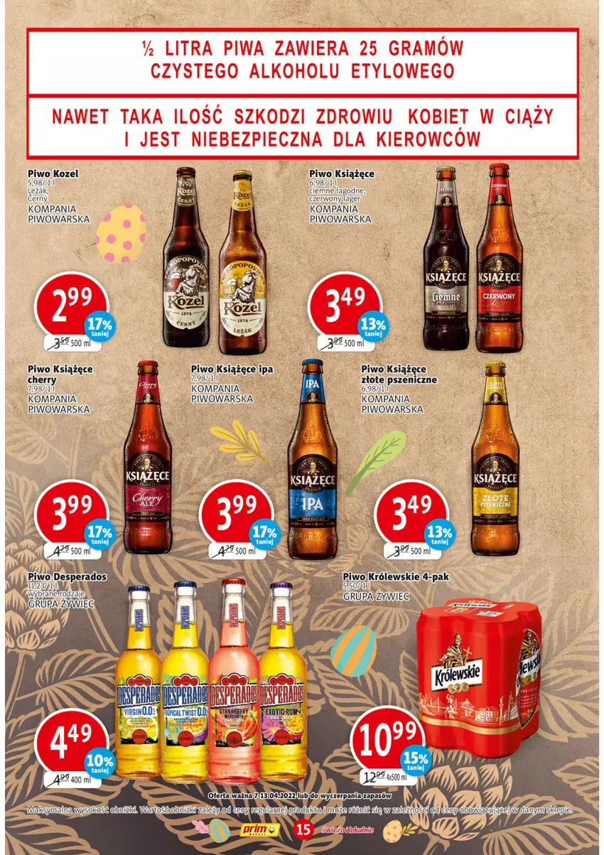 Gazetka promocyjna Prim Market - ważna 07.04 do 13.04.2022 - strona 15 - produkty: Desperados, Kozel, Książęce, Piwo