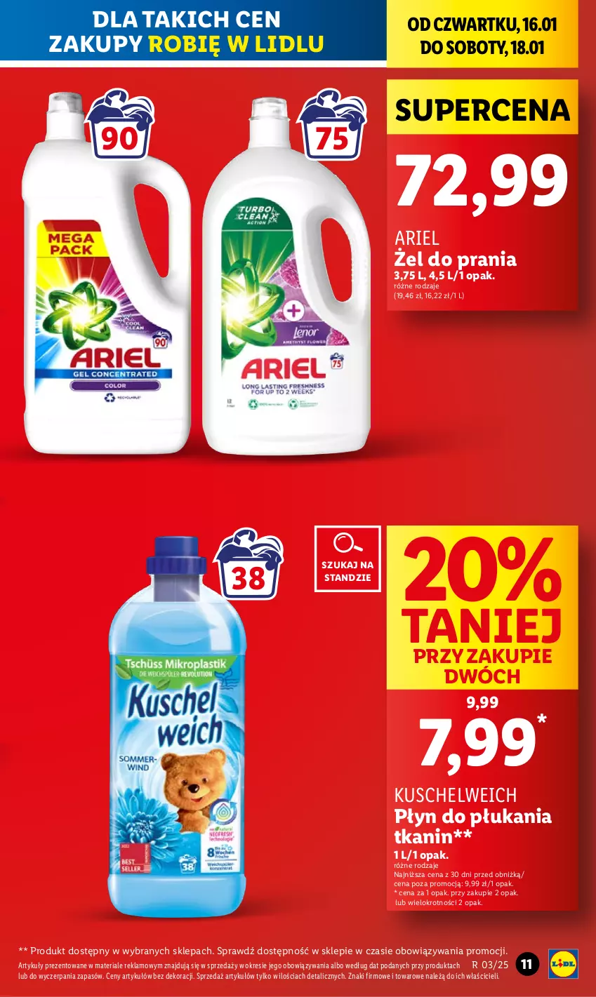 Gazetka promocyjna Lidl - GAZETKA - ważna 16.01 do 18.01.2025 - strona 11 - produkty: Ariel, Płyn do płukania