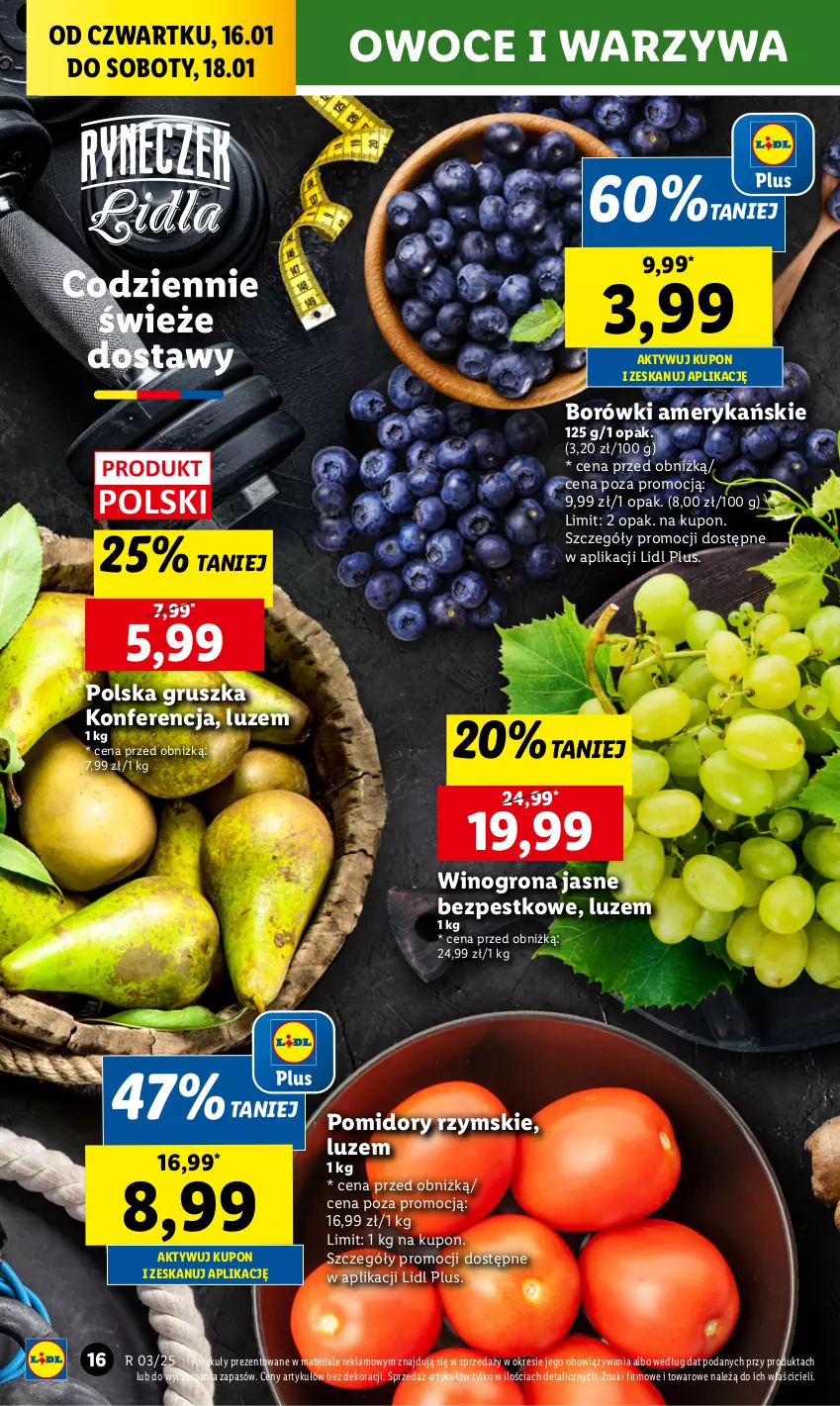 Gazetka promocyjna Lidl - GAZETKA - ważna 16.01 do 18.01.2025 - strona 18 - produkty: Owoce, Pomidory, Warzywa, Wino, Winogrona