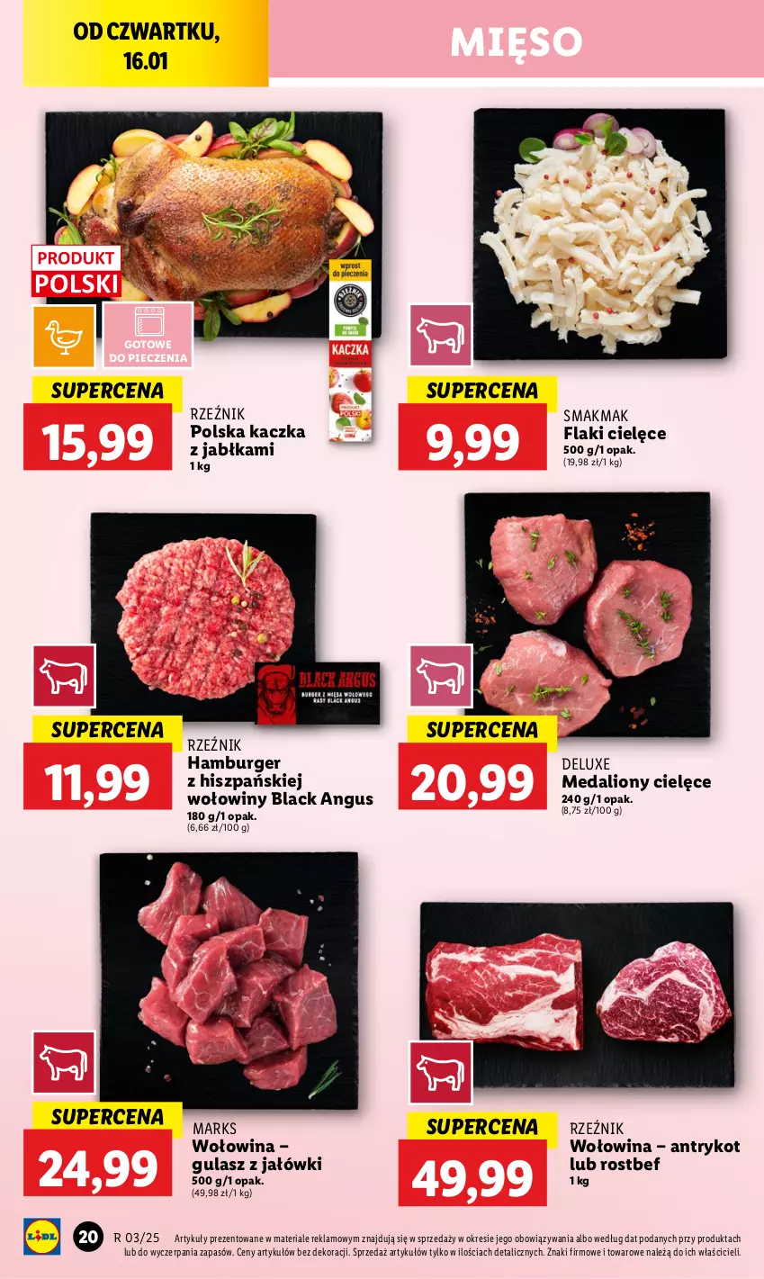 Gazetka promocyjna Lidl - GAZETKA - ważna 16.01 do 18.01.2025 - strona 22 - produkty: Burger, Flaki, Hamburger, Jabłka, Kaczka, Lack, Lion, Mięso, Piec, Rostbef, Wołowina