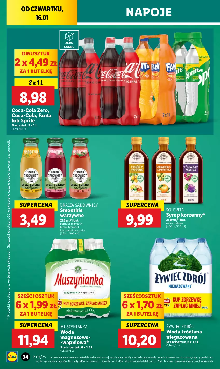 Gazetka promocyjna Lidl - GAZETKA - ważna 16.01 do 18.01.2025 - strona 38 - produkty: Bazyl, Bazylia, Coca-Cola, Fa, Fanta, LANA, Magnez, Mus, Muszynianka, Napoje, Papryka, Smoothie, Sprite, Syrop, Woda