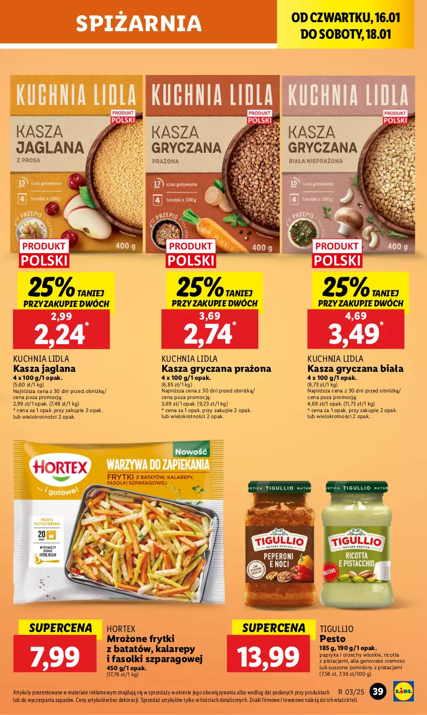 Gazetka promocyjna Lidl - GAZETKA - ważna 16.01 do 18.01.2025 - strona 43 - produkty: Fa, Frytki, Frytki z batatów, Gry, Hortex, Kasza, Kasza gryczana, Kasza jaglana, Kuchnia, LANA, Orzechy włoskie, Papryka, Pesto, Pomidory, Ricotta, Suszone pomidory