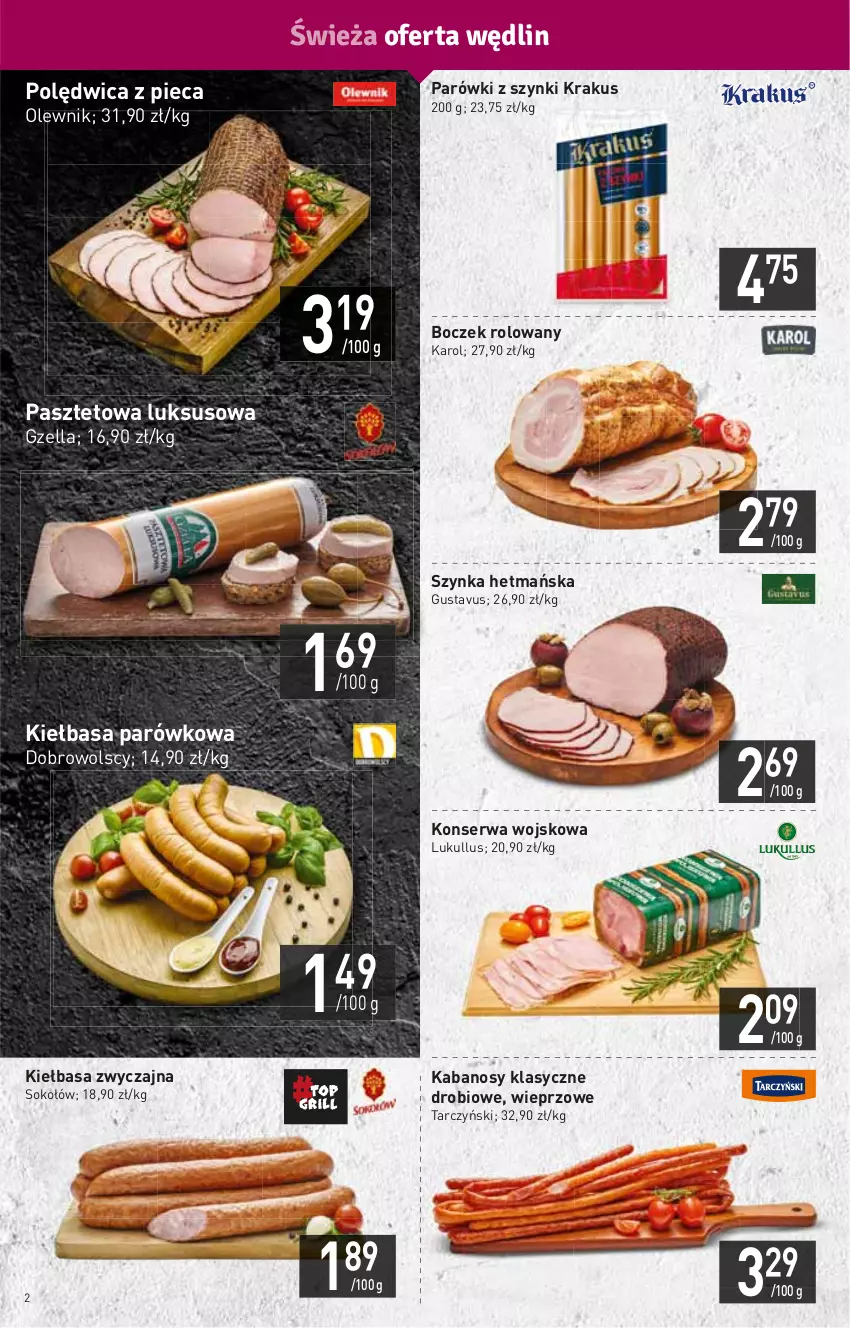 Gazetka promocyjna Stokrotka - Market - ważna 21.04 do 27.04.2022 - strona 2 - produkty: Boczek, HP, Kabanos, Kiełbasa, Krakus, Olewnik, Parówki, Parówki z szynki, Pasztet, Piec, Polędwica, Ser, Sok, Sokołów, Szynka, Tarczyński