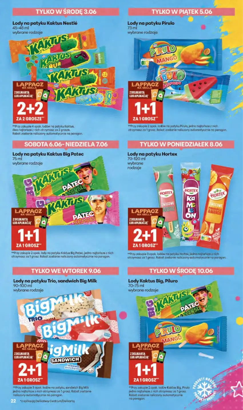 Gazetka promocyjna Delikatesy Centrum - Franczyza DC23 Czwartek - ważna 03.06 do 10.06.2026 - strona 22 - produkty: Big Milk, Grill, Hortex, Kaktus, Lody, Rum