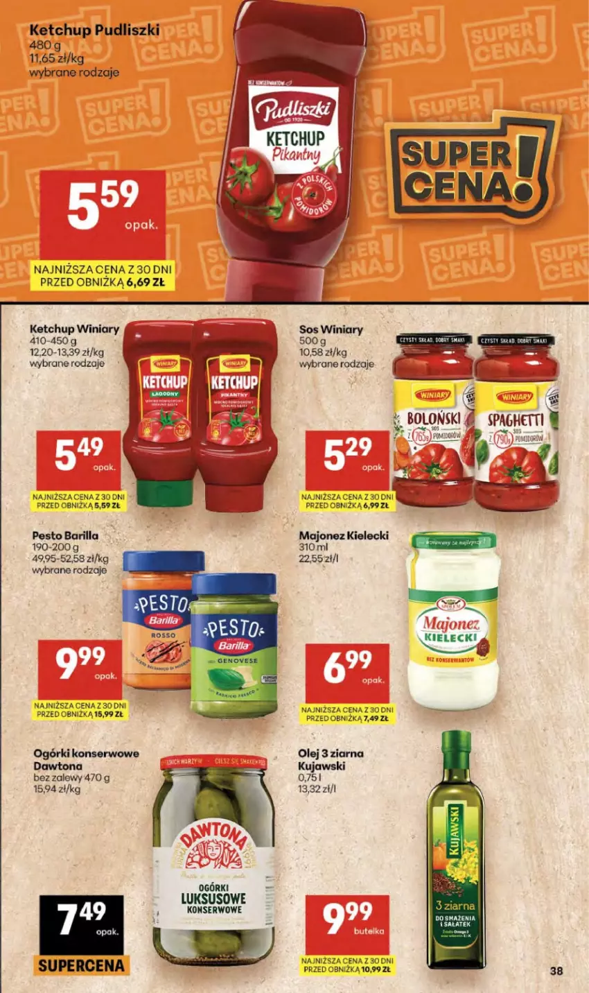 Gazetka promocyjna Delikatesy Centrum - Franczyza DC23 Czwartek - ważna 03.06 do 10.06.2026 - strona 38 - produkty: Barilla, Dawtona, Ketchup, Kujawski, Majonez, Ogórki konserwowe, Olej, Pesto, Pudliszki, Sałat, Ser, Sos, Spaghetti, Winiary