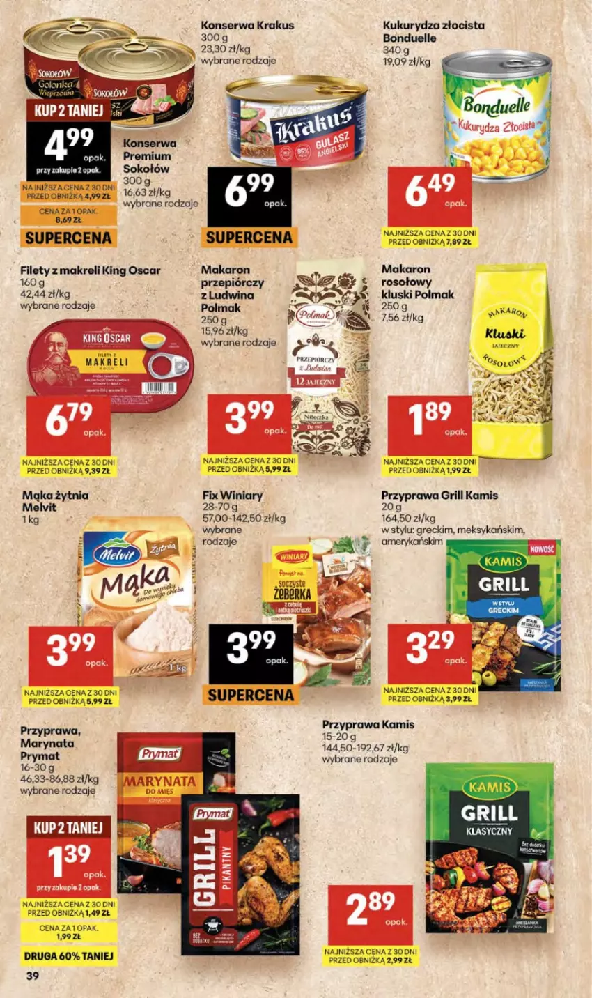 Gazetka promocyjna Delikatesy Centrum - Franczyza DC23 Czwartek - ważna 03.06 do 10.06.2026 - strona 39 - produkty: Bonduelle, Grill, Kamis, Krakus, Kukurydza, Mąka, Makaron, Melvit, Olma, Ser, Winiary