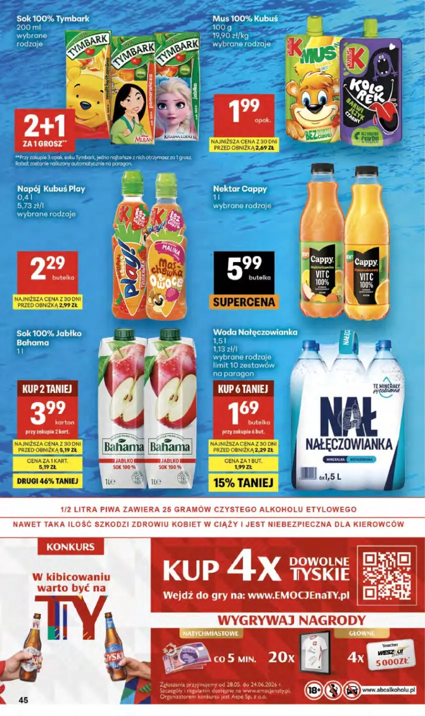 Gazetka promocyjna Delikatesy Centrum - Franczyza DC23 Czwartek - ważna 03.06 do 10.06.2026 - strona 45 - produkty: BIC, Gra, Gry, Nałęczowianka, Piec, Piwa, Sok, Tymbark, Tyskie, Wibo