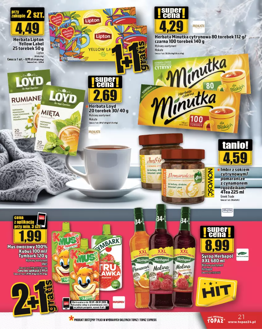 Gazetka promocyjna Topaz - Gazetka - ważna 02.01 do 08.01.2025 - strona 21 - produkty: Herbata, Lipton, Piwa, Top