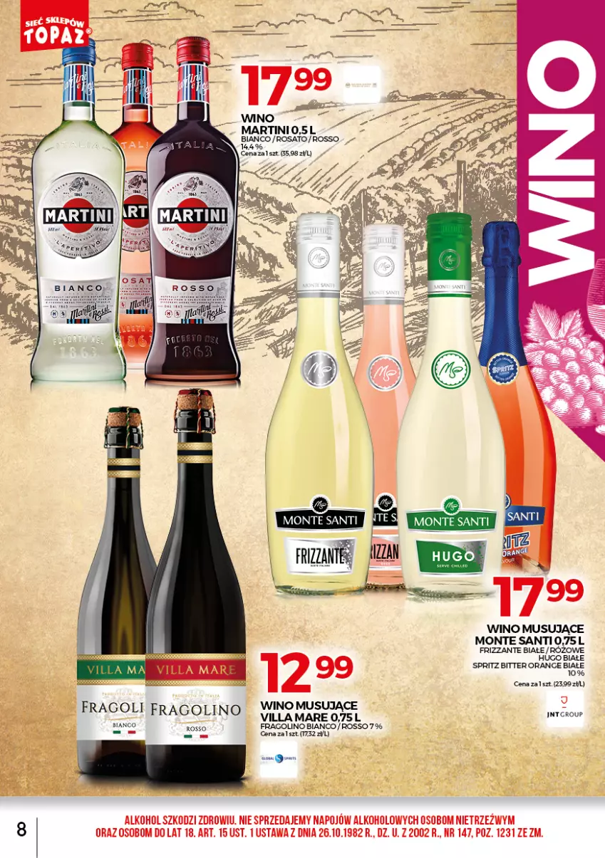 Gazetka promocyjna Topaz - Gazetka - ważna 01.08 do 31.08.2021 - strona 8 - produkty: Martini, Monte, Monte Santi, Mus, Wino, Wino musujące