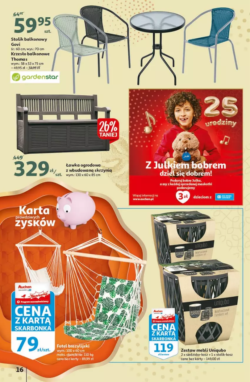 Gazetka promocyjna Auchan - 25 Urodziny – Życzymy Wszystkiego Kwitnącego - ważna 22.04 do 04.05.2021 - strona 16 - produkty: Kosz, Krzesło, Siedzisko, Stolik