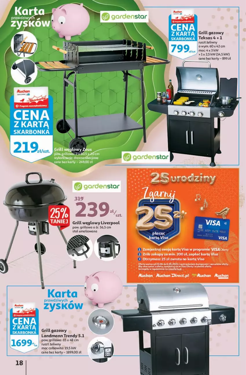 Gazetka promocyjna Auchan - 25 Urodziny – Życzymy Wszystkiego Kwitnącego - ważna 22.04 do 04.05.2021 - strona 18 - produkty: Grill, Grill gazowy