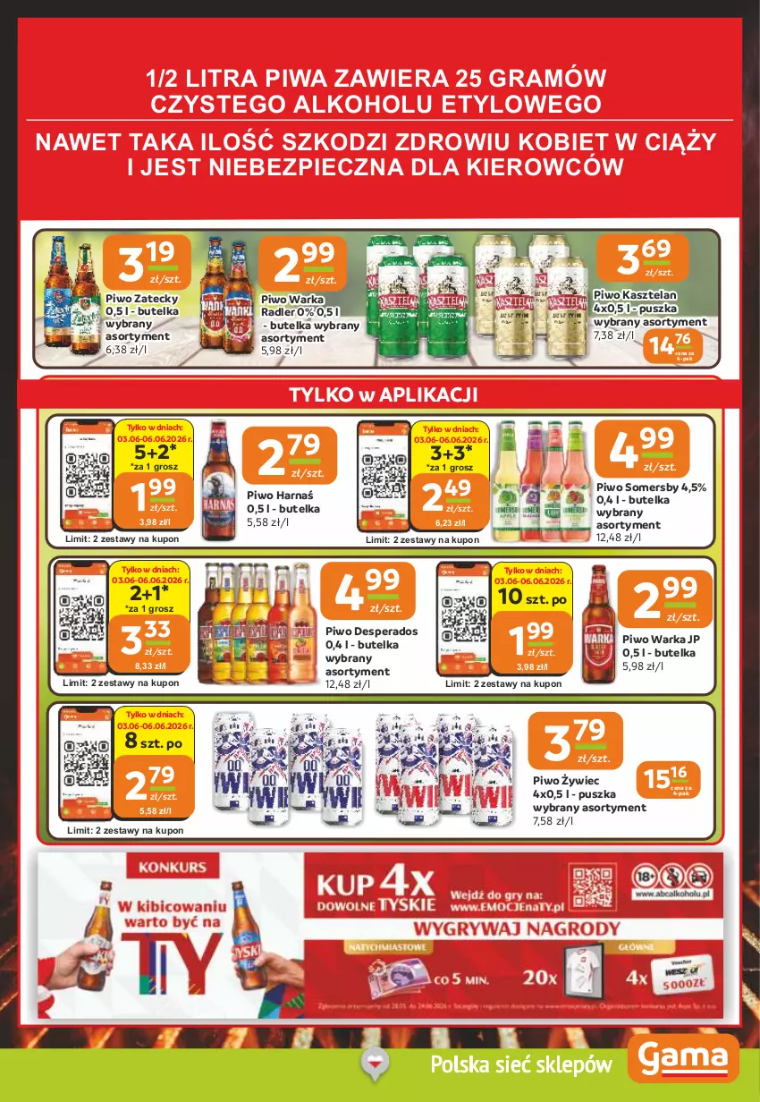 Gazetka promocyjna Gama - Gazetka Gama - ważna 02.06 do 16.06.2026 - strona 11 - produkty: Desperados, Gra, Harnaś, Kasztelan, Piec, Piwa, Piwo, Radler, Somersby, Warka