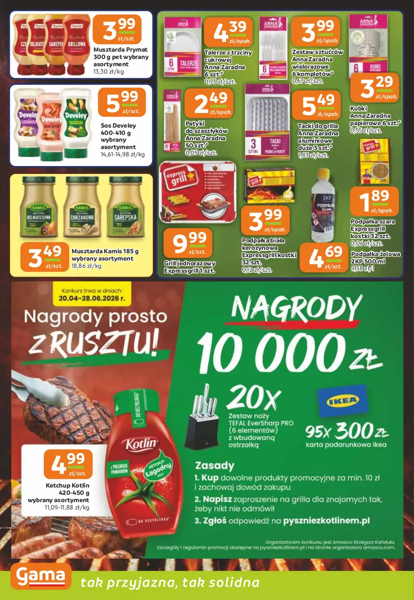 Gazetka promocyjna Gama - Gazetka Gama - ważna 02.06 do 16.06.2026 - strona 8 - produkty: Grill, Kamis, Ketchup, Kotlin, Mus, Musztarda, Papier, Prymat, Sos, Talerz, Zestaw sztućców