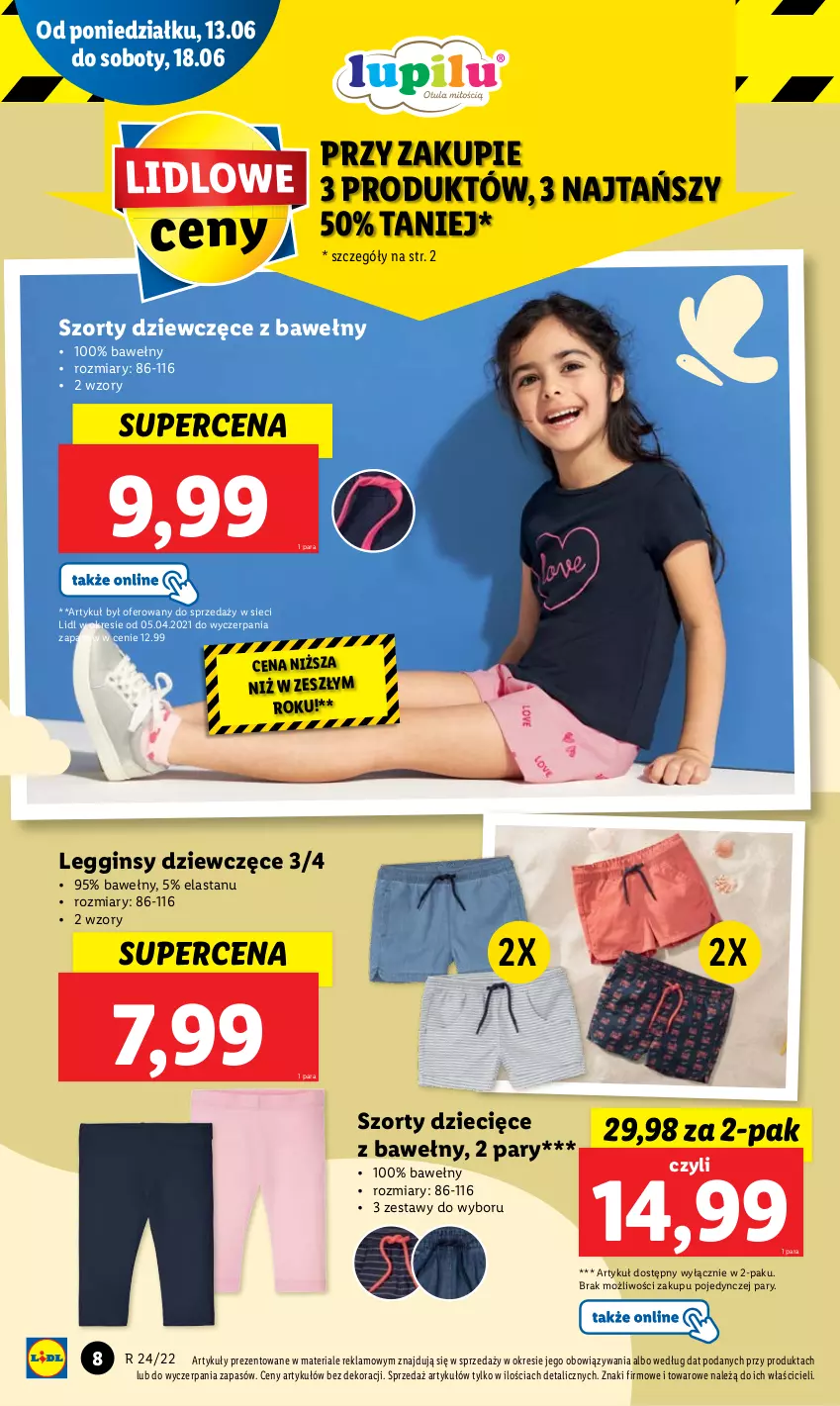 Gazetka promocyjna Lidl - GAZETKA - ważna 13.06 do 18.06.2022 - strona 8 - produkty: Dzieci, Gin, Legginsy, Szorty