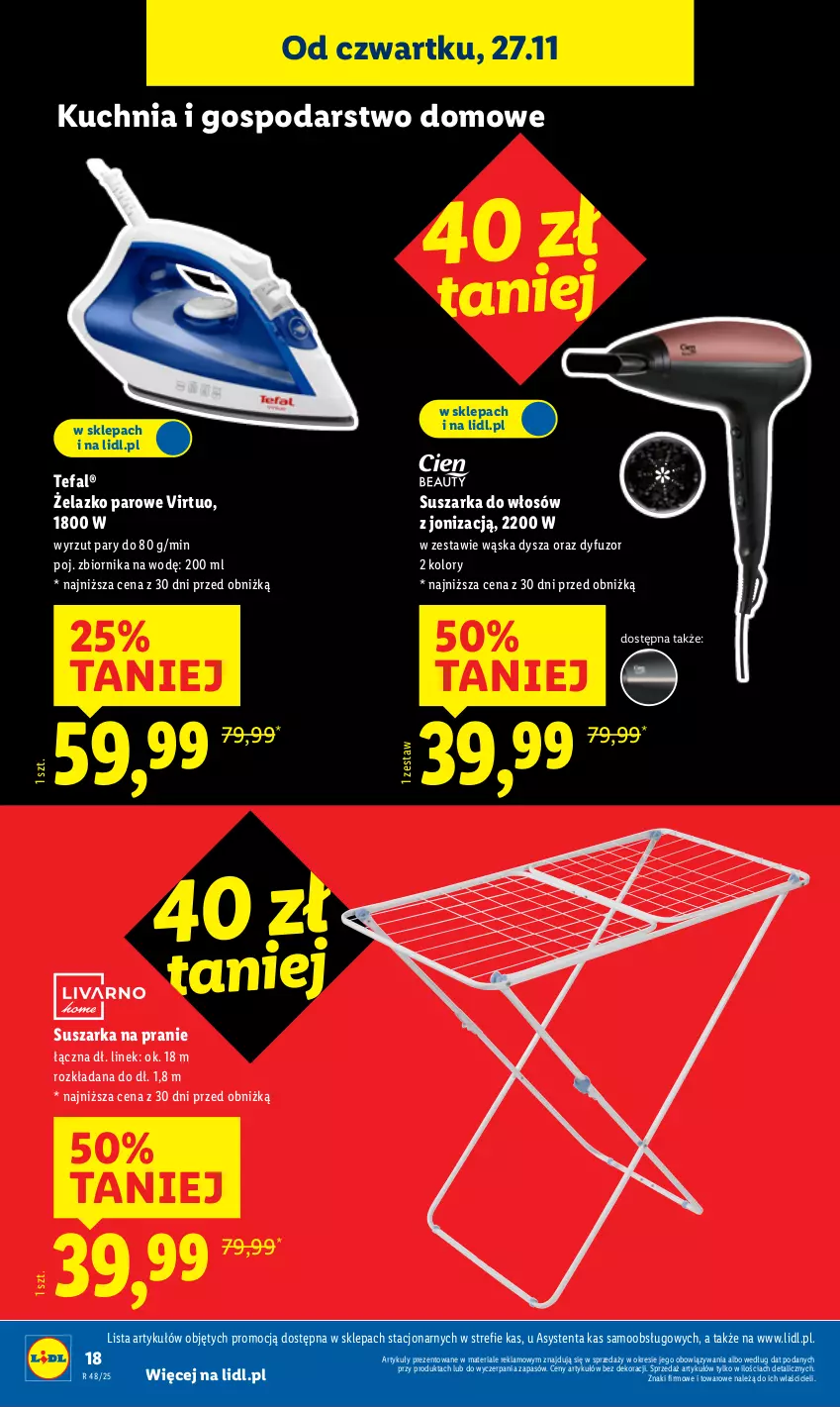 Gazetka promocyjna Lidl - GAZETKA - ważna 24.11 do 29.11.2025 - strona 20 - produkty: Fa, Kuchnia, Suszarka, Suszarka na pranie, Tefal, Virtu