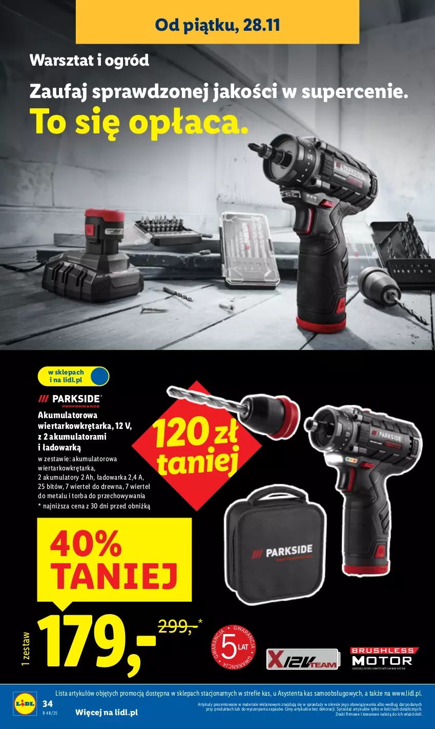 Gazetka promocyjna Lidl - GAZETKA - ważna 24.11 do 29.11.2025 - strona 38 - produkty: Akumulator, Akumulatorowa wiertarkowkrętark, Fa, Ogród, Tarka, Torba, Warka, Wiertarkowkrętarka, Wkręt, Wkrętarka